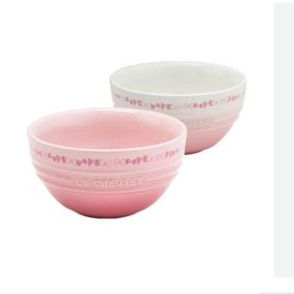 Le Creuset x Hello Kitty light pink white bow rice Bowl set of 2 nwt - Picture 1 of 14